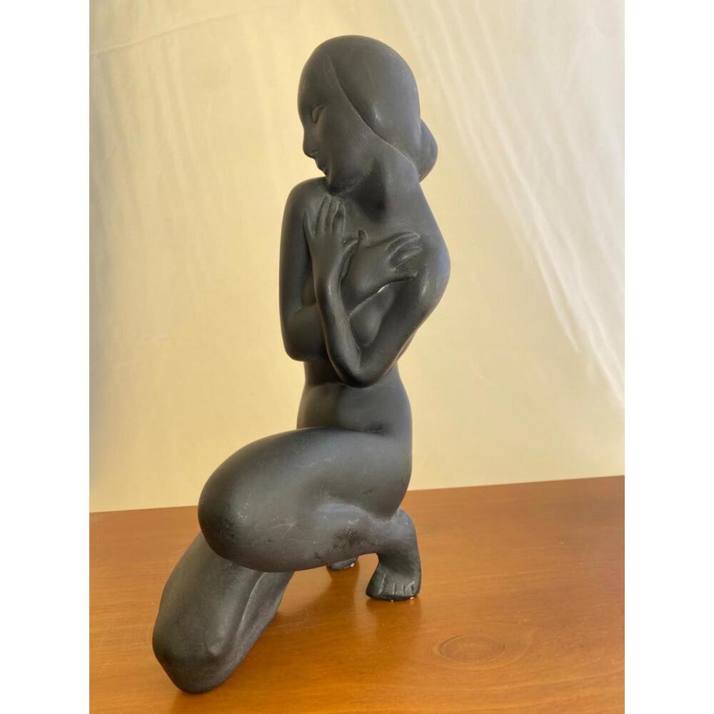 Vintage Alexander Backer Chalk Ware Nude Lady Statue Matte BLACK Art Deco